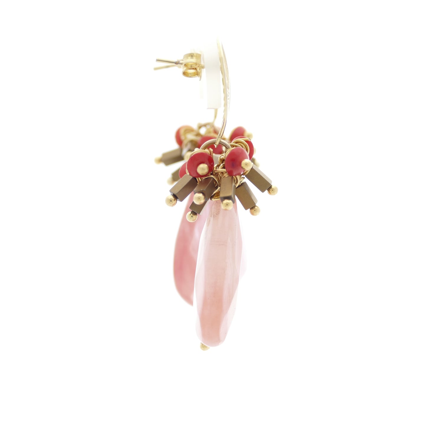 Chalcedon Ohrringe Gold mit Lachs-rosa Stein